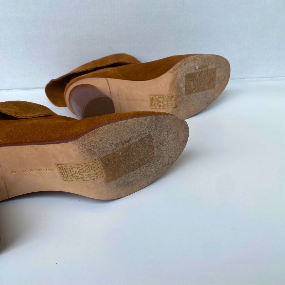 Pour La Victoire Camel Cognac Fold Over Top Booties Size 9 Block Heel - Picture 6 of 10